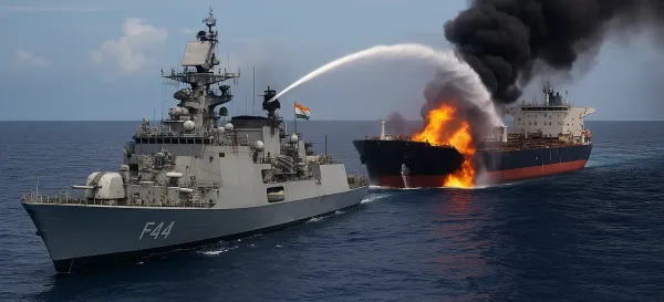 Indian Navy’s INS Tabar Rescues Crew, Battles Major Fire on Oil Tanker in Gulf of Oman Indian Navy’s INS Tabar Rescues Crew, Battles Major Fire on Oil Tanker in Gulf of Oman